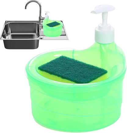 Kitchen Soap Dispenser - 2 in 1 Dish Soap and Sponge Holder, Sink Liquid Soap Pump Organizer | Dishwashing Soap Dispenser with Sponge caddyy, Refillable Soap Pump Dispenser for Kitchen Cleaning