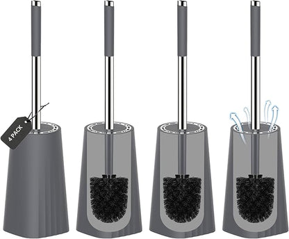 SetSail Toilet Brush, Compact Size Toilet Bowl Brush and Holder Toilet Brushes for Bathroom with Stainless Steel Handle Toilet Cleaner Brush with Durable Scrubbing Bristles, 4 Packs, Gery