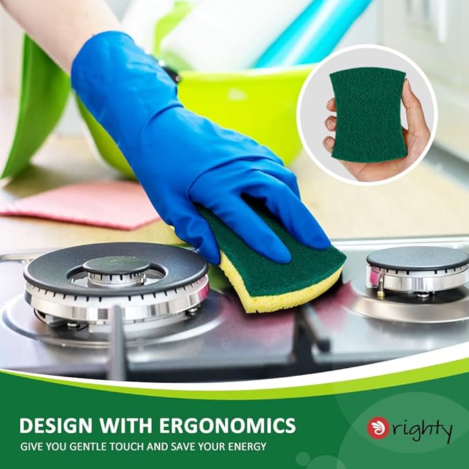 ORIGHTY Heavy Duty Cellulose Scrub Sponges Kitchen, Powerful Scrubbing & Cleaning, Suitable for Washing Dishes and Kitchen Cleaning, Absorbent & Rich Foam, 12 Count