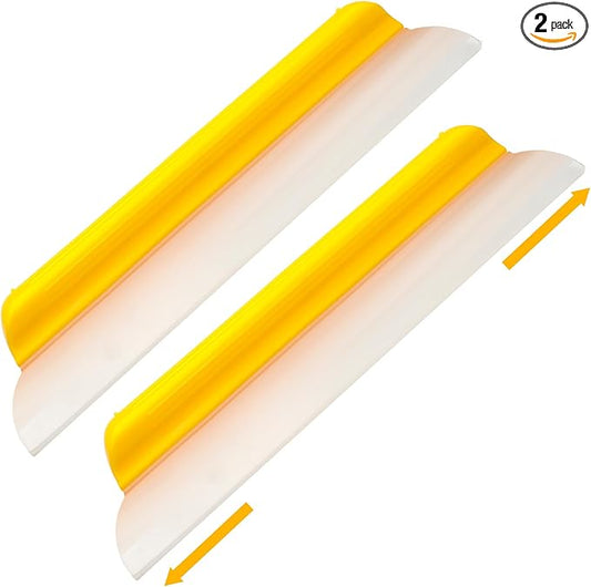 2 Pack 14 inch Car Drying Squeegee Longer Silicone Automotive Water Wiper Flexible Auto T-Bar Rubber Blade for Car Windshield Glass Window Bathroom Shower Squeegees Wash Tool(Yellow)