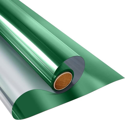 KESPEN Window Film One Way Reflective Daytime Privacy Heat Blocking Anti UV Mirror Window Tint for Home and Office, Green-Silver, 35.4 Inch X 6.5 Feet