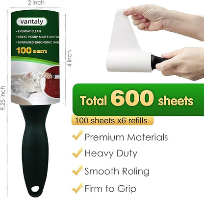 Lint Rollers for Pet Hair Extra Sticky, 600 Sheets Value Set Lint Roller with 2 Upgraded Handles, 6 Rollers Portable Pet Lint Remover for Clothes, Furniture, Carpet, Dog & Cat Hair Removal