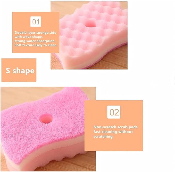 Non-Scratch Cellulose Scrub Sponge,Multipurpose Cleaning Scrubber, Dual-Sided Dishwashing Sponge for Kitchen (Yellow & Pink, S Type 4pcs)