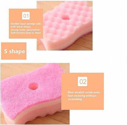 Non-Scratch Cellulose Scrub Sponge,Multipurpose Cleaning Scrubber, Dual-Sided Dishwashing Sponge for Kitchen (Yellow & Pink, S Type 4pcs)