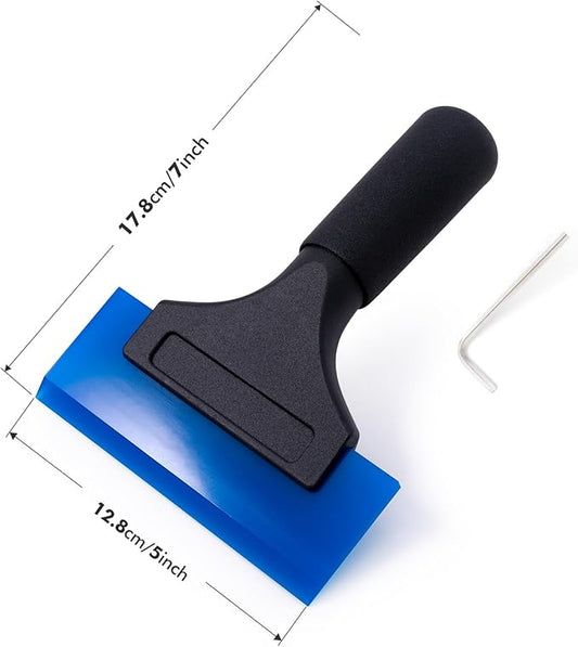 FOSHIO 1 Pack Rubber Water Blade Shower Squeegee Scraper Mirror Glass Wiper Window Cleaner with 7" Long Non-Slip Handle for Bathroom Window Tinting