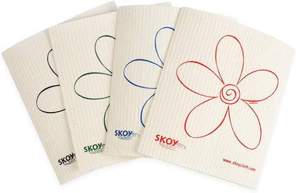 Skoy Cloth, 4-pack Versatile Swedish Dishcloths for Kitchen and Household Use, Reusable Cleaning Cloths, Planet-Friendly, Dishwasher and Dryer-Safe, White