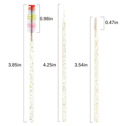 300 PCS Eyelash Extension Supplies Kit, Disposable Micro Applicator,Crystal Eyebrow Spoolie Lash Brush, Lip Gloss Brush, Mascara Wand Applicator(colorful+gold)