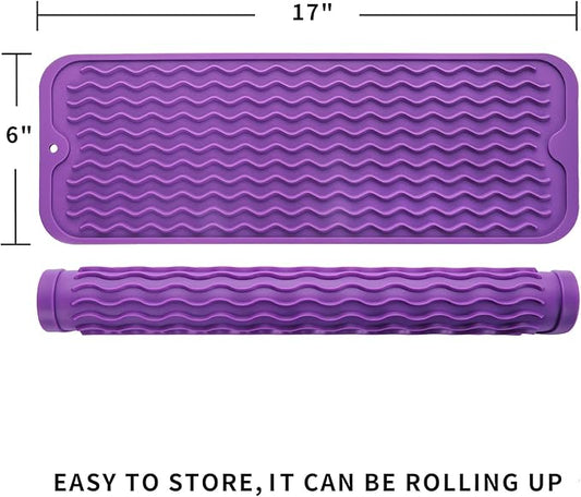 MicoYang Silicone Dish Drying Mat for Multiple Usage,Easy clean,Eco-friendly,Heat-resistant Silicone Mat for Kitchen Counter,Sink,Bar,Bottle,or Cup Purple M 17 inches x 6 inches