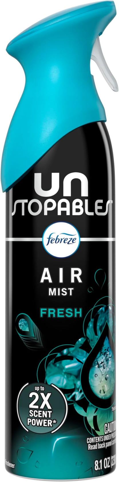 Febreze Air Mist, Air Freshener Spray, Odor Fighting Room Spray, Deodorizer for Home Bathroom Kitchen Office Apartment Dorm Room Classroom, Unstopables Fresh Scent, 8.1oz (Pack of 6)