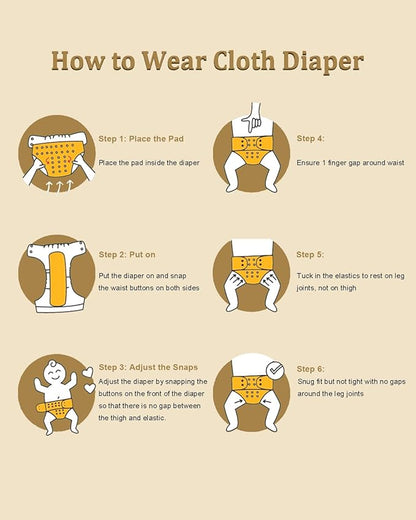 Babygoal Baby Reusable Neutral Cloth Diapers, One Size Adjustable Washable Pocket Nappy Covers 6 Pack+6pcs Rayon from Bamboo Inserts+Wet Bag