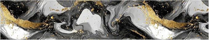 Marble Wave Wallpaper Border 196x4 Inch Peel and Stick Wall Border Black White Gold Pattern Removable Vinyl Wall Trim Kitchen Bathroom Living Room Home Decor