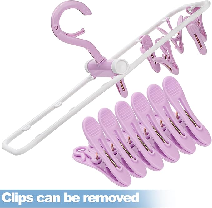 Suwimut 6 Pack Clothes Drying Rack, Small Folding Portable Underwear Hangers with 12 Clips, Plastic Laundry Clip and Drip Drying Hanger with 360° Rotatable Hook for Socks Towels Bras Clothes Gloves