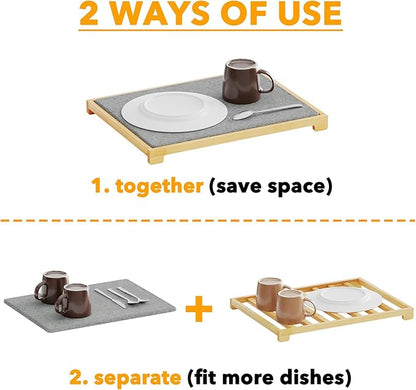 SpaceAid Stone Drying Mat for Kitchen Counter, Bamboo Rack Dish Pad, Instant Dry Diatomaceous Earth Mat Dishes, Stone Dish Fast Drying Mat Board (15.8 x 11.8 inch, Gray)