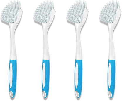 Dish Brush with Handle, Firm Bristles Dish Scrubber for Pots, Pans & Sink Cleaning, 4 Pack