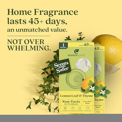 Enviroscent Non-Toxic Air Freshener Paper Refills - Compatible with Enviroscent Plug Hub® Warmer Kit - Home Fragrance Lasts Up to 90 Days - Lemon Leaf & Thyme Scent (Pack of 2)
