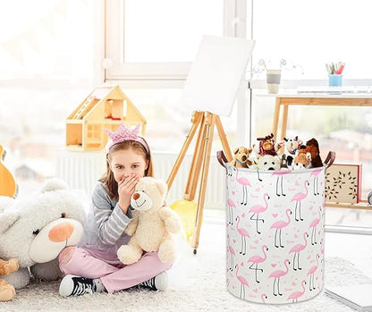Flamingo Pink Laundry Hamper Baby Girl Laundry Basket Kids Toy Storage Bins Nursery Hamper for Girls Room Decor Bedroom Bathroom Gift Basket(Love Flamingo)