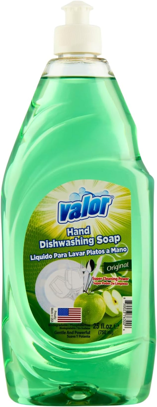 Valor Dishwashing Liquid, 25 fl oz – Dish Soap for Kitchen & Bathroom, Grease-Fighting, Gentle on Hands, Fast Rinse, Eco-Friendly Biodegradable Formula (25.5 oz (Pack of 1), Original)