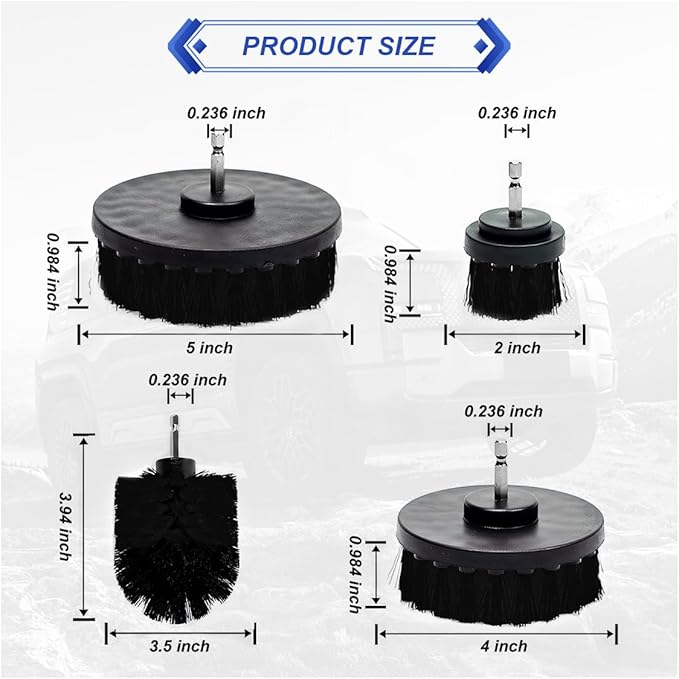 ZIMISI 4PCS Drill Brush Attachment Set, Mult-Purpose Car Wash Brush, Rotary Detailing Brush Set, Car Carpet Cleaner Brushes for Wheel, Grout, Shower, Bathroom, Floor (Black)