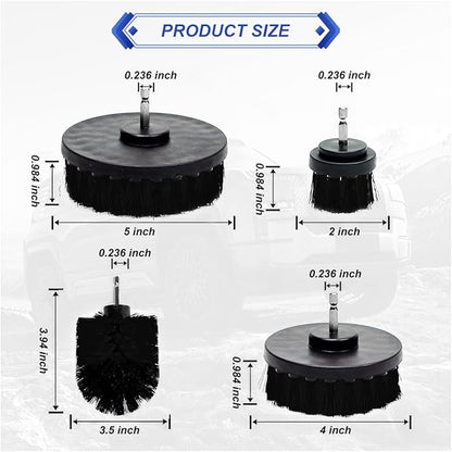 ZIMISI 4PCS Drill Brush Attachment Set, Mult-Purpose Car Wash Brush, Rotary Detailing Brush Set, Car Carpet Cleaner Brushes for Wheel, Grout, Shower, Bathroom, Floor (Black)