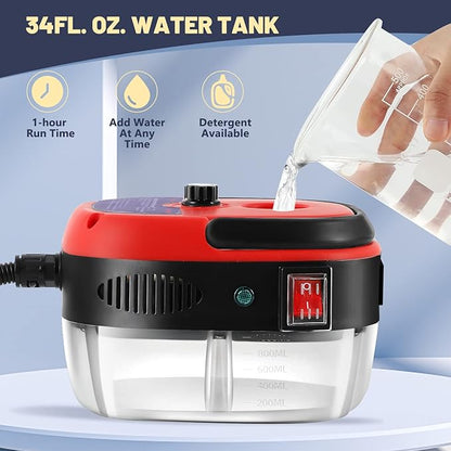 Moongiantgo High Pressure Steam Cleaner, 2500W Portable High Temp Bathroom Power Steamer Cleaning Machine For Home Use Grout Tile Kitchen Grease Car Detailing Engine (110V, Red)