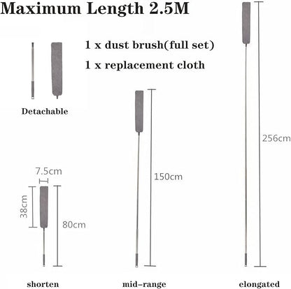 Retractable Gap Dust Cleaner, Under Refrigerator/Sofa Cleaning Tool, Microfiber Gap Duster with Extendable Pole 32-100 Inches, Suitable for Underneath Cleaning of Furniture, Fridges, Couch, Bed Gray