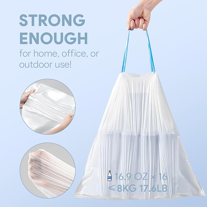 4 Gallon Small Trash Bags, Drawstring 4 Gallon Garbage Bags, Tear-Free Separated Unscented White Small Trash Bags Plastic Wastebasket Liners for Bathroom Toilet Home Office and Bedroom, 160 Count