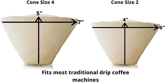 Cloth Reusable Cone Coffee Filter (Size #4) - Made in Canada of Hemp and Organic Cotton - Zero Waste, Eco-Friendly, Natural Filter for Drip Coffee Makers