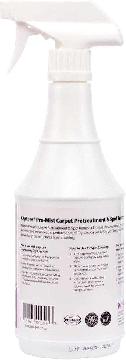 Capture Pre-Mist Soil Release for Carpet Dry Cleaner - Carpet Cleaning Pre Spray - Loosen Juice, Coffee & Wine Spill and Tough Rug Stains Eliminator - Multi-Purpose Cleaning Essentials (24oz)