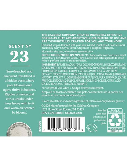 Caldrea Hand Wash Soap, Aloe Vera Gel, Olive Oil and Essential Oils to Cleanse and Condition, Pear Blossom Agave Scent, 10.8 oz (Packaging May Vary)