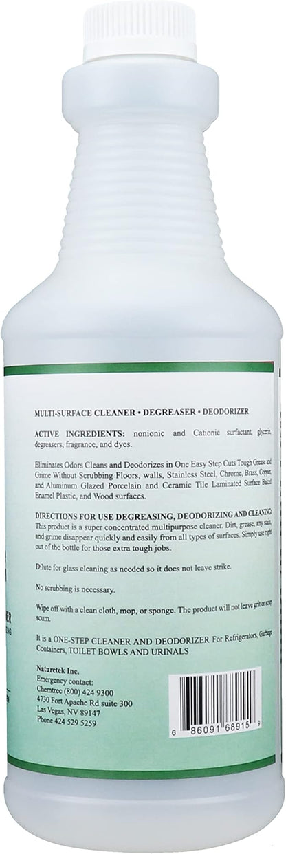 Pack Of 12| Naturetek Complete Multi-Surface Cleaner, Degreaser, and Deodorizer, All-Purpose Cleaning for Toilets, Bathtubs, Floors, and Walls, Fast Acting, No Scrubbing.