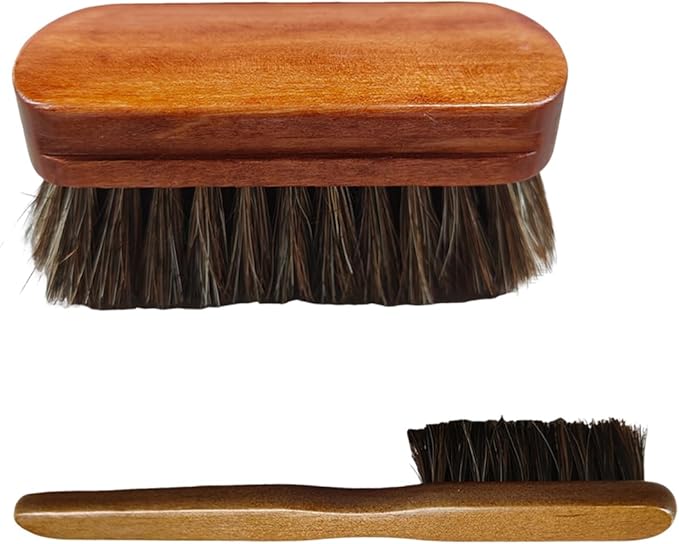 Car Leather & Upholstery Cleaning Brush Set, Horse Hair Long Bristle Detailing Brush, Versatile Automotive Interior Cleaning Accessories for Seat, Carpet, Sofa, Furniture, Shoes (Brown)