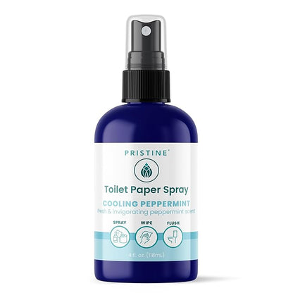 PRISTINE Toilet Paper Spray, As Seen on Shark Tank, Flushable Wipe Alternative, Personal Cleansing Bathroom Spray for Regular Toilet Tissue, Bidet Alternative, Made in USA, Cooling Peppermint, 4oz
