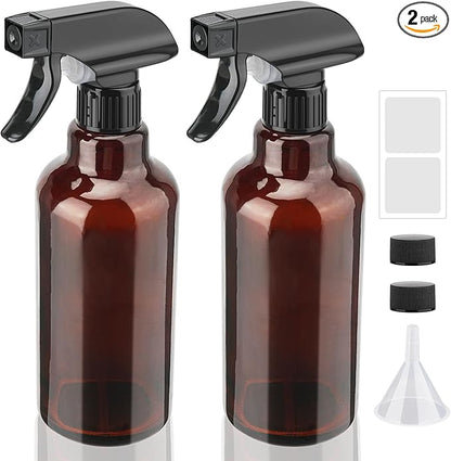 Glass Spray Bottles 16.9oz Empty Spray Bottle Mist/Stream Spraying Small Refillable Containers for Hair Care, Cleaning Solutions, Plants, Essential Oils 2 Pack (Brown, 16.9oz)