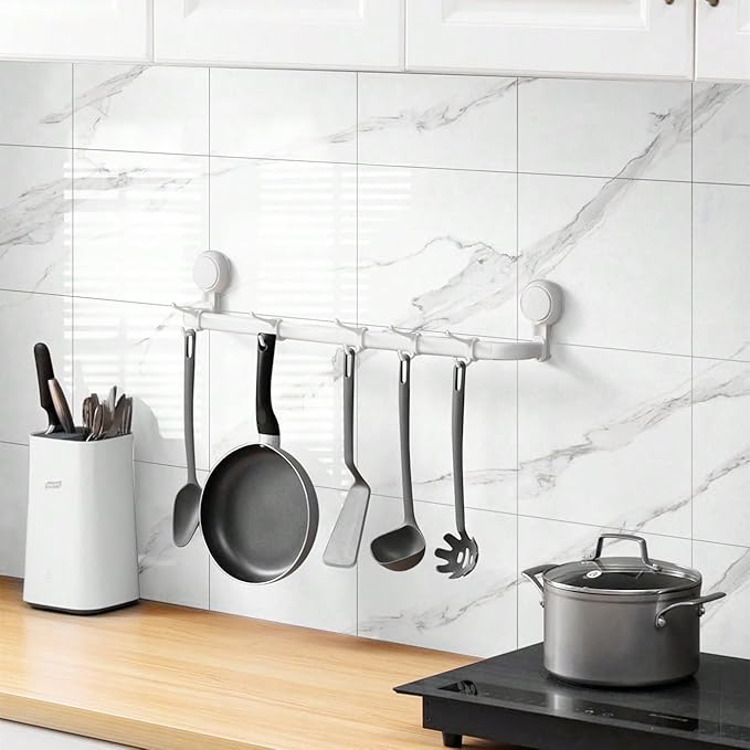 Chejiaye 10pcs Marble Peel and Stick Backsplash Waterproof Washroom Wall Panels, Peel and Stick Tile, PVC Foam Wall Panels for Kitchen,Bathroom,Living Room,White and Grey(Not Real Tile,11.8" x 11.8")