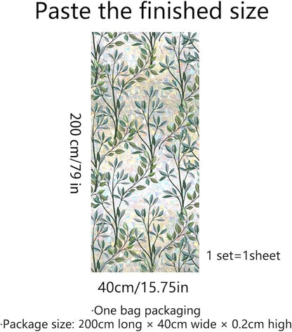 Runtoo Window Privacy Film Rainbow Plant Leaves Clings 3D Decorative Vinyl Stained Glass Window Decals Static Sticker Non-Adhesive, 15.75 x 79 inches