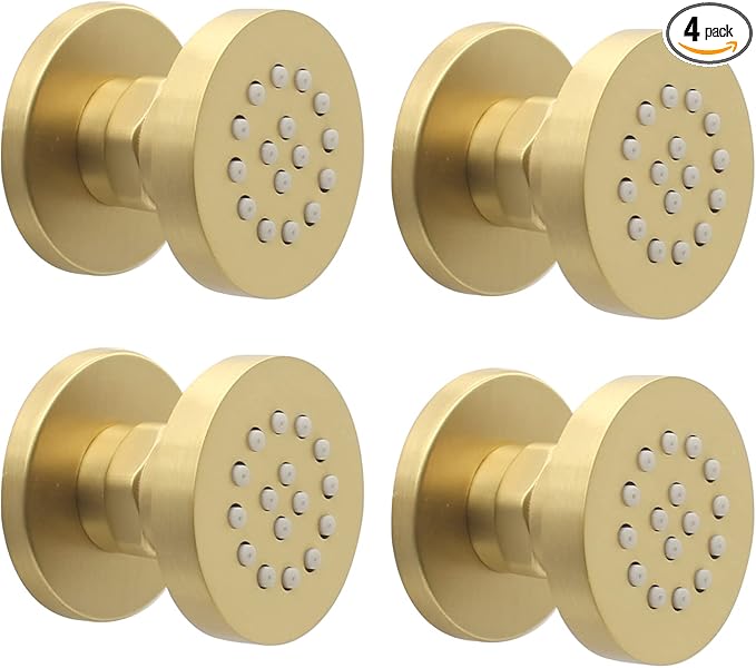 Brass Round Shower Body Spray Jets 4 Pack, HOMEDEC Spa Massage Nozzle 2inch Rain Showerhead Wall Mount Rainfall Shower Head Sprayer, Brushed Gold