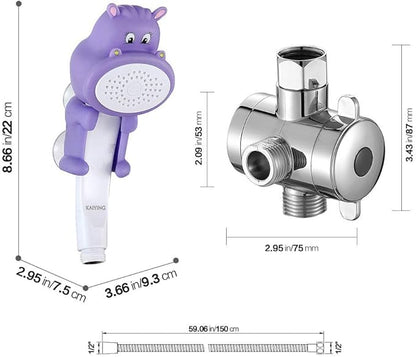 KAIYING Children's Handheld Shower Head,Cartoon Water Flow Spray Shower Head Baby Kids Toddler Bath Bathing Accessories (K:Showerhead(Hippie)+Hose+Diverter)