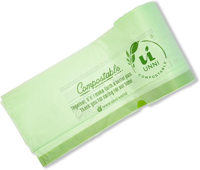 UNNI Compostable Drawstring Bags, 5.2 Gallon, 20 Liter, 60 Count, Heavy Duty 1 Mil, Small Kitchen Food Scrap Waste Bags, ASTM D6400, US BPI, CMA & Europe OK compost Certified, San Francisco