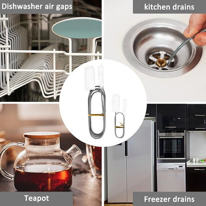 Flexible Long Drain Brush Set, Stainless Steel Tube Cleaning Brushes for Kitchen, Sink, Drain Pipe and Long Pipe Cleaning, with Large Double Elastic Nylon Ends(Color:White)