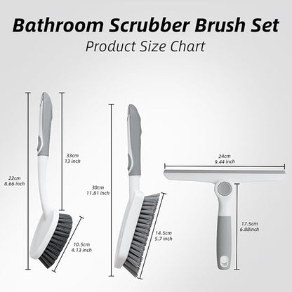 3 Pack Heavy-Duty Scrub Brush Set, Grout Brush, Shower Squeegee, Shower Cleaner Brush with Non-Slip Grip, Stiff Bristles Scrub Brushes for Cleaning Bathroom, Shower, Tile, Grout, Tub, Floor, Sink