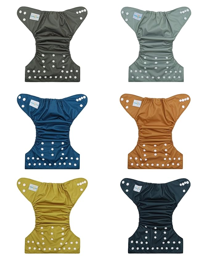 Babygoal Baby Reusable Neutral Cloth Diapers, One Size Adjustable Washable Pocket Nappy Covers 6 Pack+6pcs Rayon from Bamboo Inserts+Wet Bag