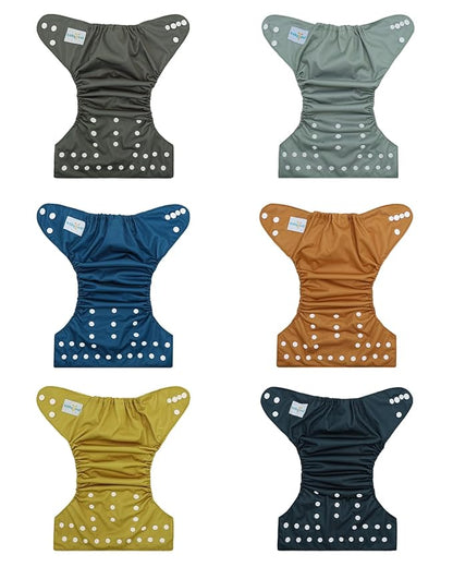Babygoal Baby Reusable Neutral Cloth Diapers, One Size Adjustable Washable Pocket Nappy Covers 6 Pack+6pcs Rayon from Bamboo Inserts+Wet Bag