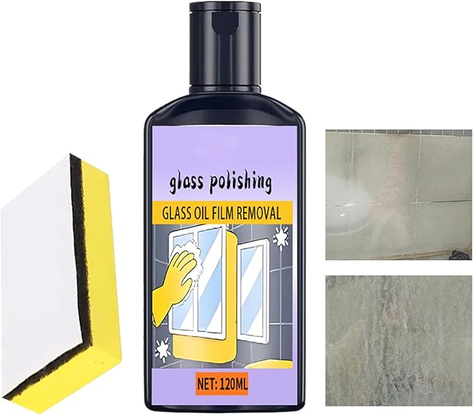Shower Cleaner – 120ml Window Oil Film Cleaner with Sponge, Household Polishing Tool | Bathroom Limescale and Oil Film Remover with Powerful Cleaning Attributes, Ideal for Toilet