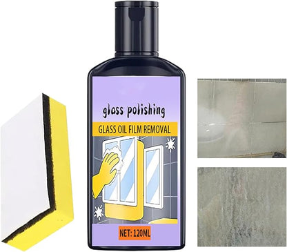 Shower Cleaner – 120ml Window Oil Film Cleaner with Sponge, Household Polishing Tool | Bathroom Limescale and Oil Film Remover with Powerful Cleaning Attributes, Ideal for Toilet