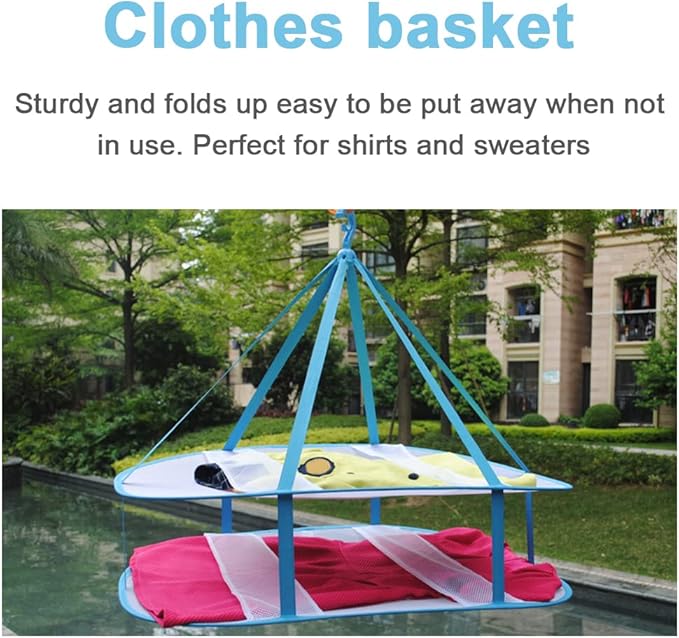 iayokocc 2 Tiers Folding Drying Rack, Folding Mesh Clothes Hanging Dryer, Portable Sweater Drying Rack Lay Fold Flat to Dry Mesh Clothes Hanger for T-Shirt, Swimsuit, Sweater, Delicates