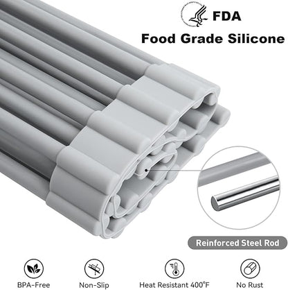 MERRYBOX Roll Up Dish Drying Rack, Silicone Wrapped Over The Sink Dish Rack Foldable Dish Drainer Anti-Slip Dish Racks for Kitchen Counter, Multipurpose Kitchen Sink Drying Rack, 18" x 13", Light Gray