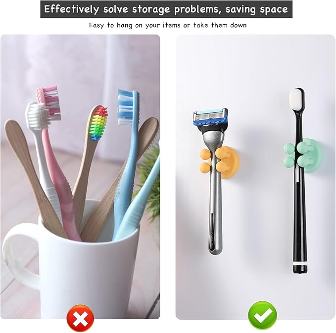 iBetterLife Razor Holder for Shower Hooks – 4Pcs Self Adhesive Wall Mounted Single Hook for Hanging Toothbrush, Functional Waterproof Utility Plug Holder for Bathroom Kitchen Living Room Office