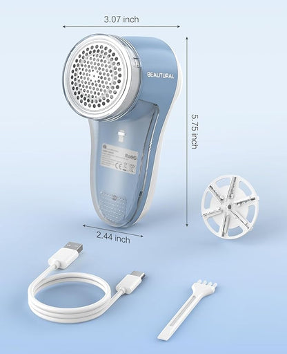 BEAUTURAL Fabric Shaver, Rechargeable Lint Remover for Clothes, Electric Lint Shaver with 6-Leaf Blades, Sweater Shavers to Fuzz, Lint Balls, Pillings, Bobbles for Clothes and Furniture