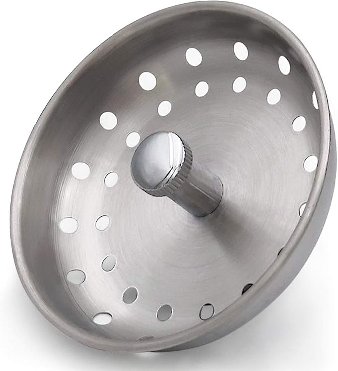 GZILA Kitchen Sink Basket Strainer Stopper, Replacement for 3-1/2 Inch Standard Kitchen Sink Drain, 304 Stainless Steel Brushed Nickel, Rubber Stop, Metal Knob