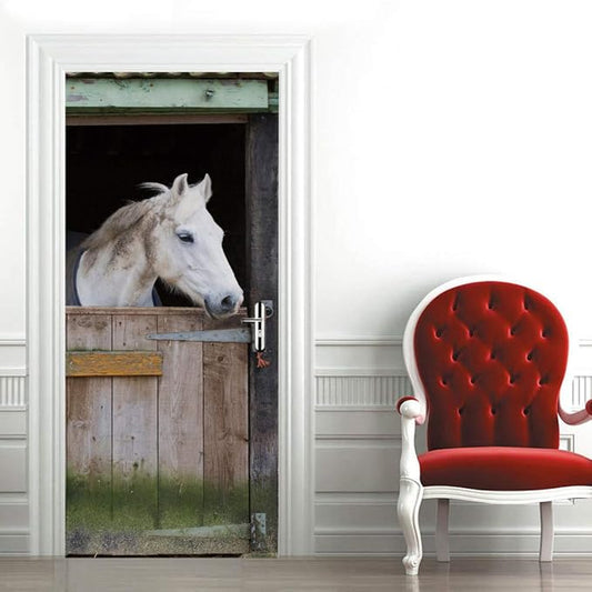 Horse 3D Door Stickers Murals - Peel & Stick Waterproof Washable Matt Finish Realistic Style Wall 35.4" x 78.7"